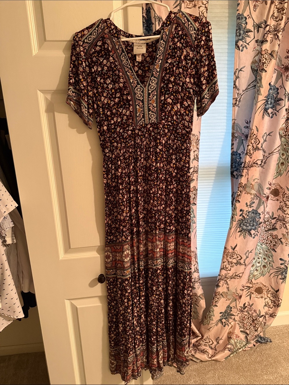Knox Rose Burgundy Floral Boho Maxi Dress